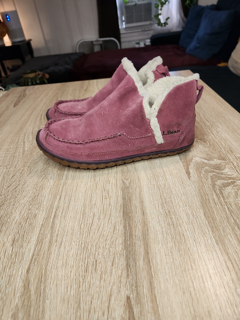 L.L.Bean Pink Suede Shearling Moccasin Boots